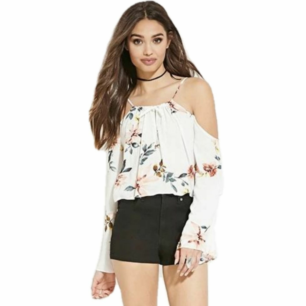 Forever 21 Floral  Cold Shoulder Top